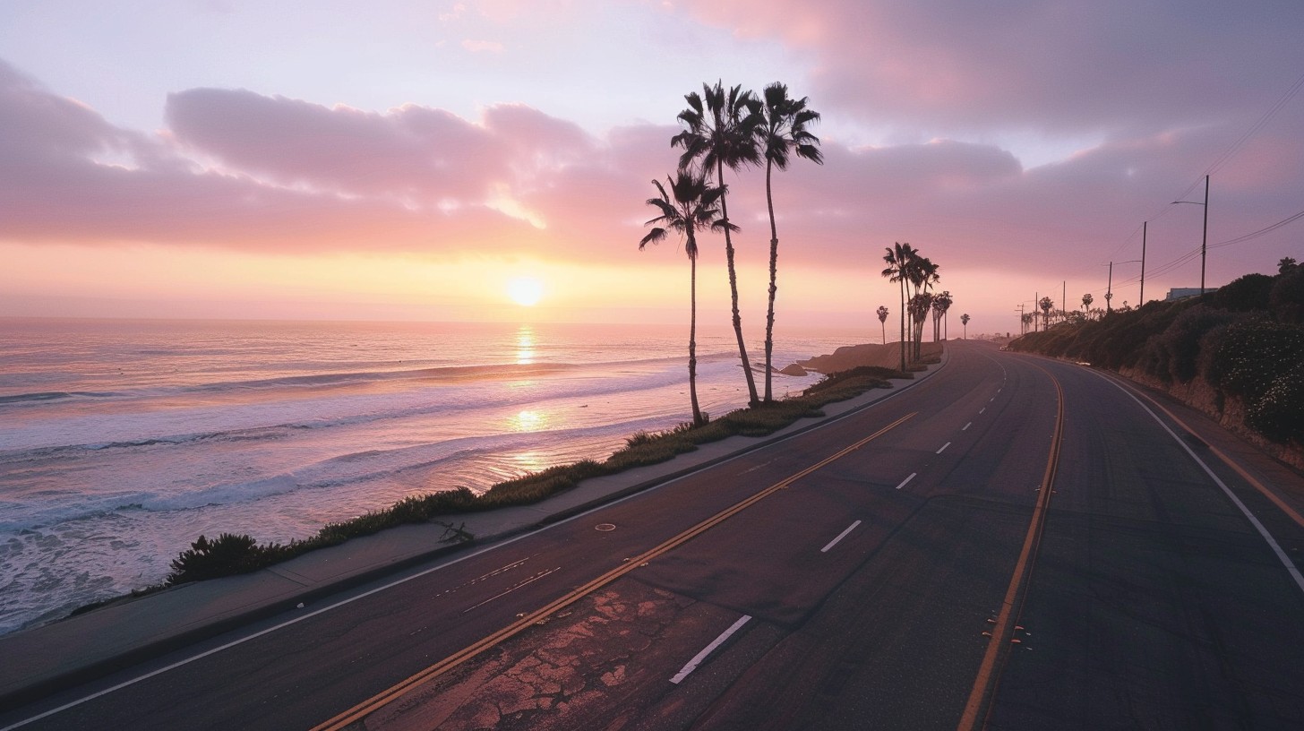 Free Sunset Beach Drive Image - Sunset, Ocean, Road | Download at StockCake