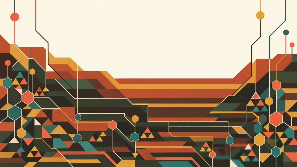 A wide geometric abstract illustration in a bold Bauhaus-inspired style ...