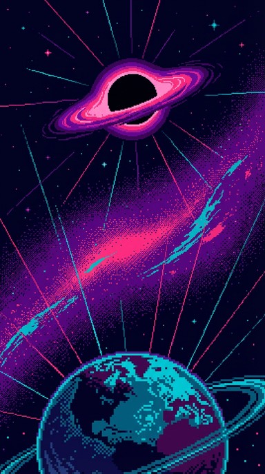 Free Retro Space View Image - Earth, Space, Pixel | Download at StockCake