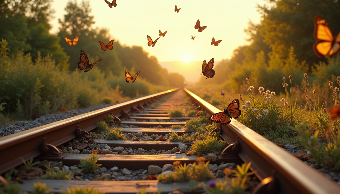 Sunset On The Rails Free Rails Into Sunset Image - Railway, Butterflies, Sunset | Download ...