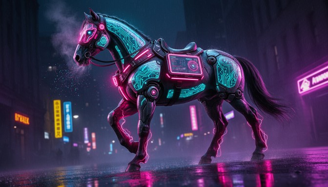 Free Cybernetic War Horse Image - Cyberpunk, Horse, Neon | Download at ...
