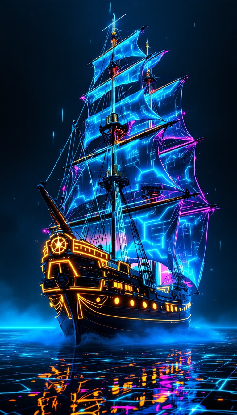 Free Neon Ghost Ship Image - Ship, Neon, Cyberpunk | Download at StockCake