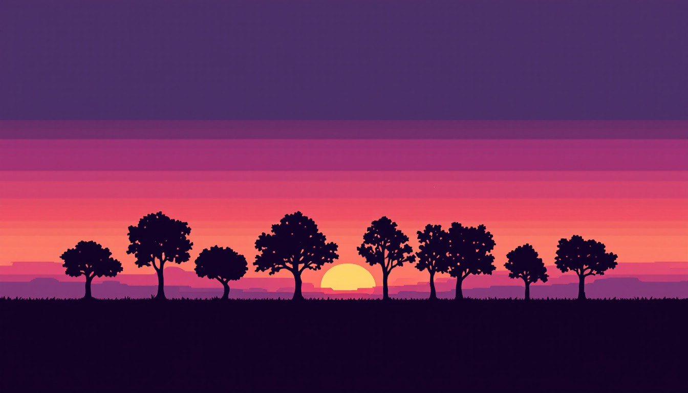 Free Pixel Sunset Serenity Image - Pixel, Sunset, Trees | Download at ...