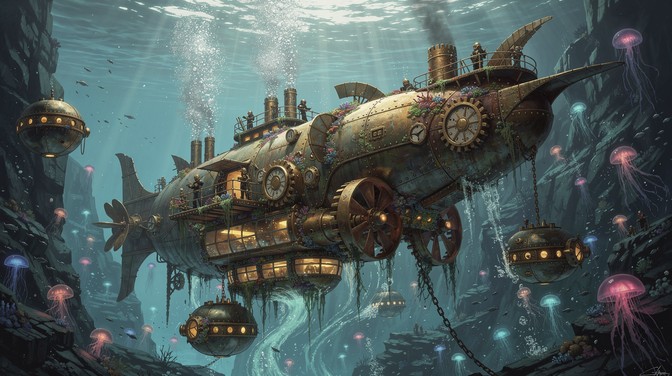 Free Underwater Steampunk Submarine Image - Steampunk, Submarine ...