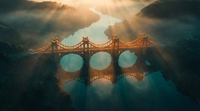 Free Pixelated Bridge Dawn Image - Bridge, Pixelated, Geometric ...