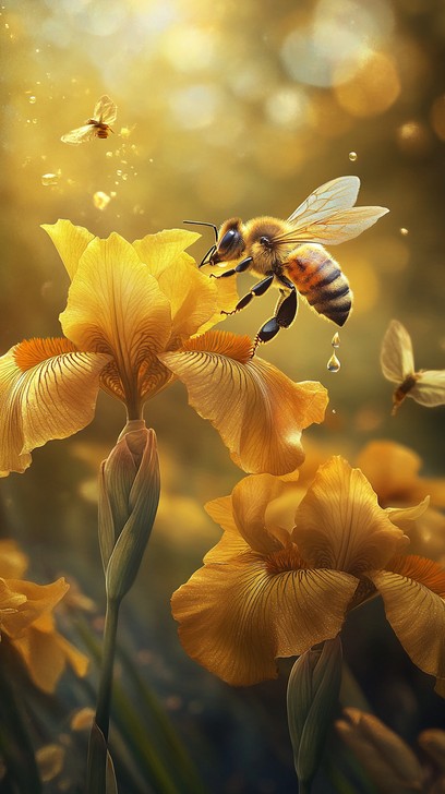 Giltering Bee Free Bee on Iris Image - Bee, Iris, Nature | Download at StockCake