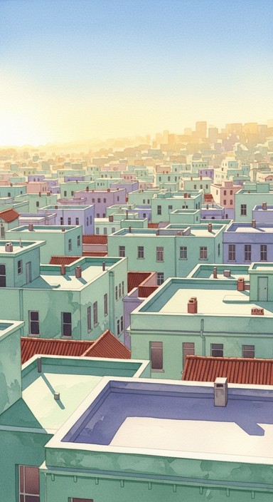 Free Mint City Dawn Image - Watercolor, Cityscape, Rooftops | Download ...