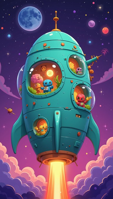 Free Friendly Space Explorers Image - Spaceship, Rocket, Turquoise ...