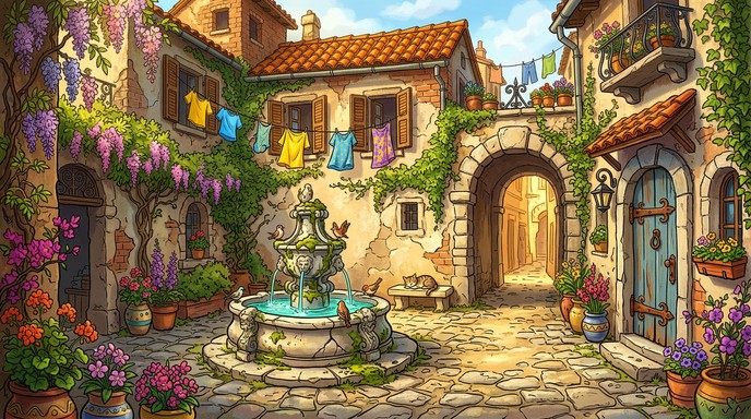 Free Enchanted Courtyard Paradise Image - Courtyard, Illustration ...