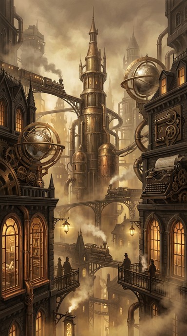 Free Steampunk Library Tower Image - Steampunk, Library, Cityscape ...
