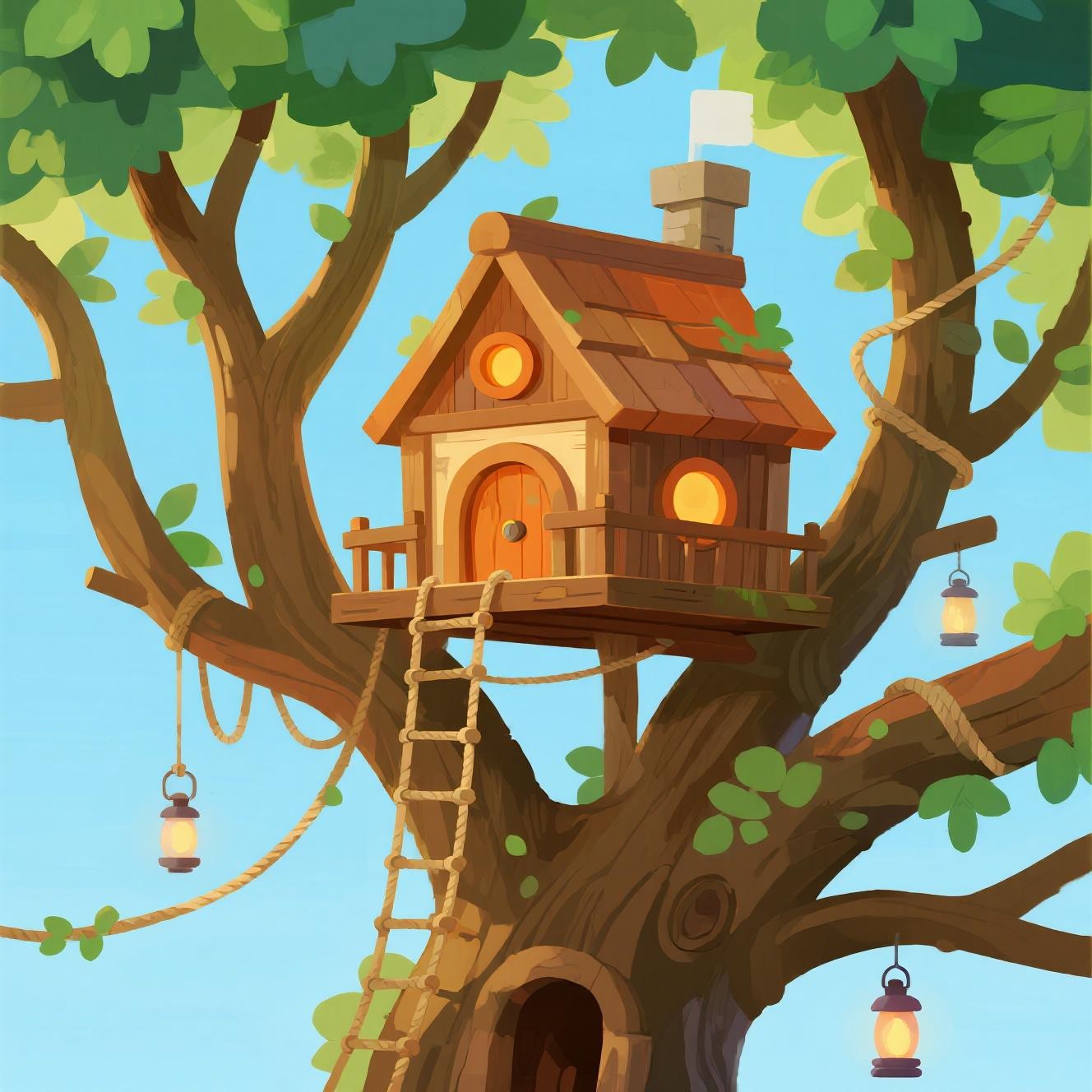 Free Cozy Treehouse Haven Image - Treehouse, Cartoon, Illustration ...