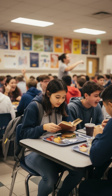 Free Focused Young Reader Image - Student, Reading, Cafeteria ...