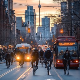 Free Busy city evening Image - City, Sunset, Cyclists | Download at ...