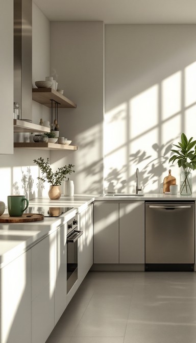 Morning light streams through windows, casting geometric shadows across ...