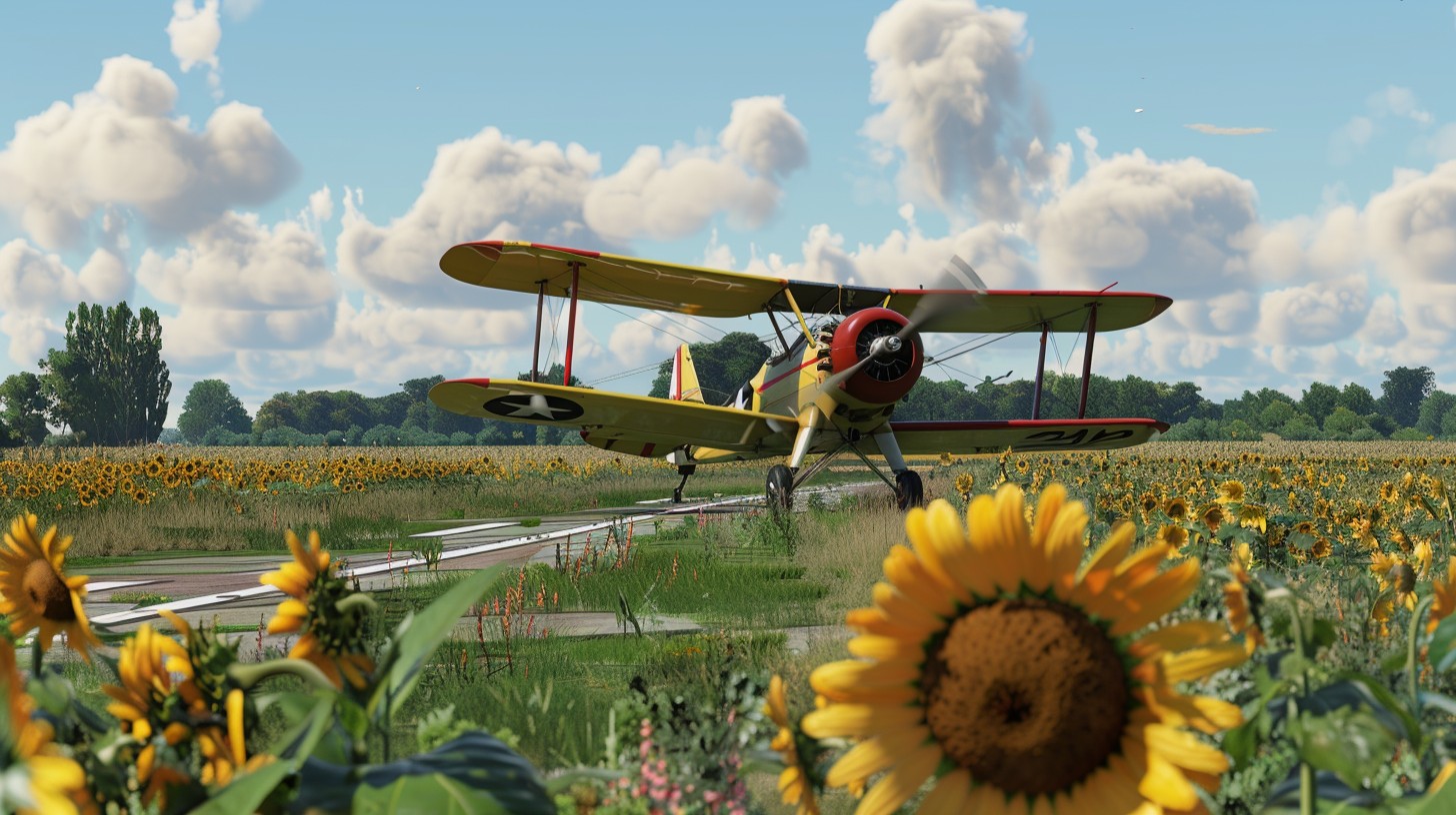 Free Biplane Amid Sunflowers Image - Biplane, Sunflowers, Sky ...