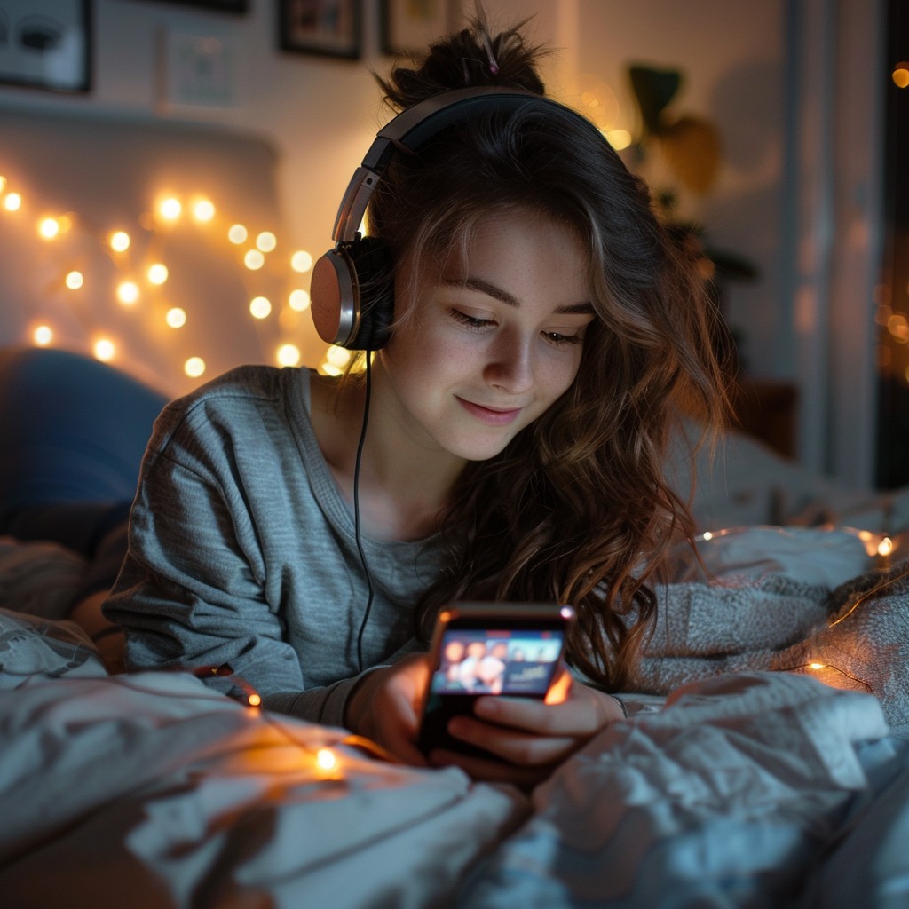 Free Evening music enjoyment Image - Woman, Headphones, Smartphone ...