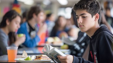 Free Focused Reading Lunch Image - Student, Reading, Cafeteria ...