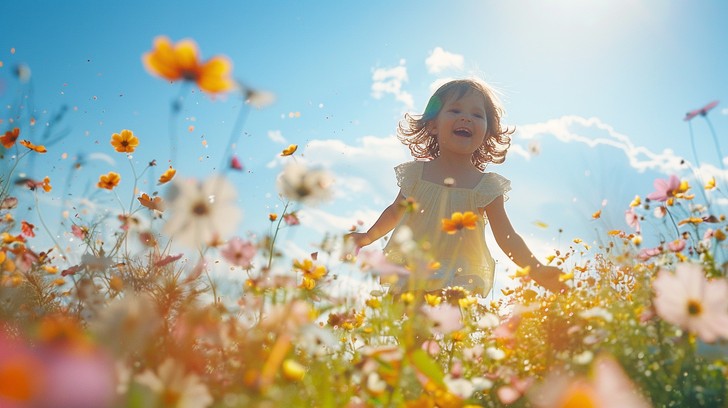Download Joyful Flower Play Image - Happiness, Flowers, Child