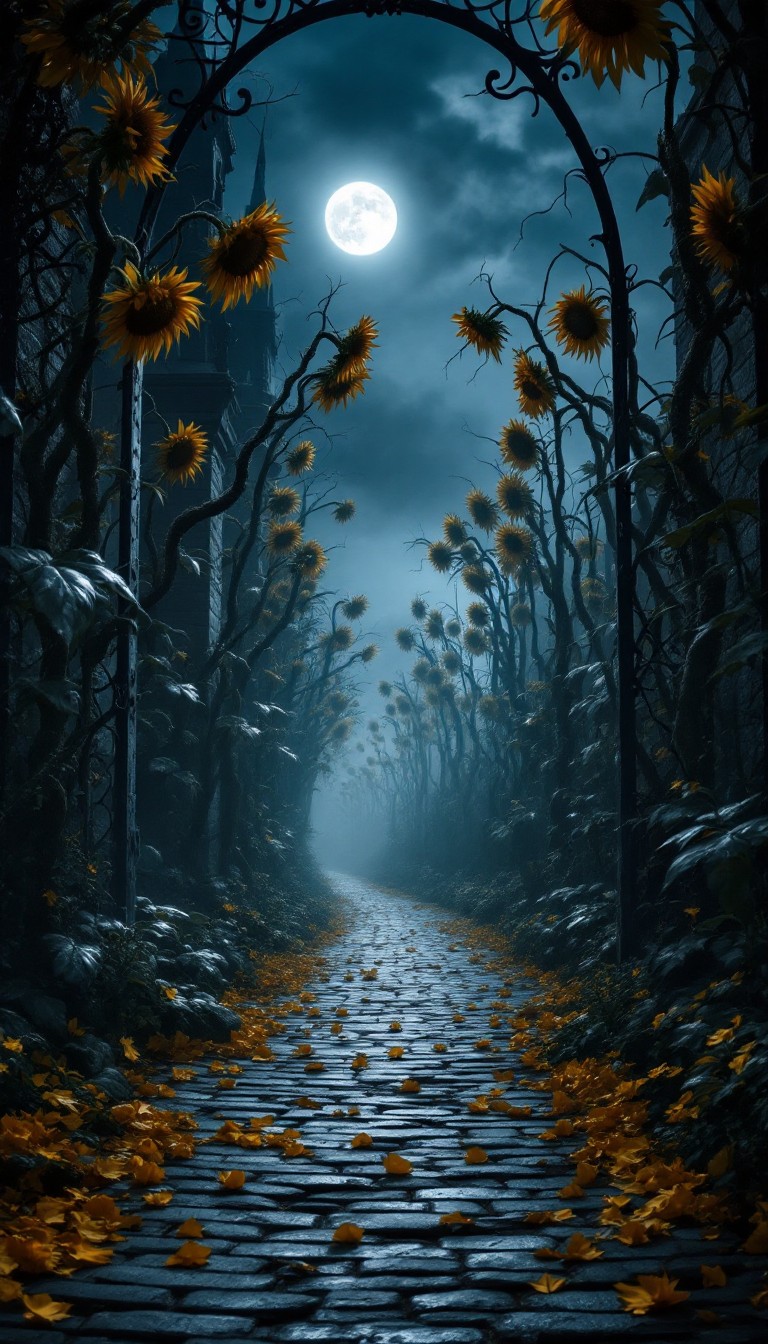Free Moonlit Sunflower Path Image - Moonlit, Gothic, Sunflowers ...