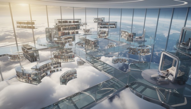 Library Float Setup Free Cloudbound Book Paradise Image - Futuristic, Library, Clouds ...