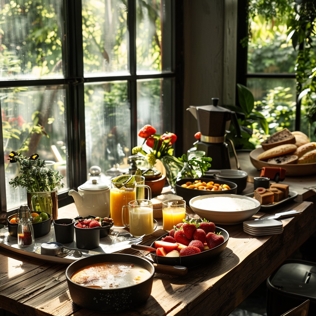 Free Abundant Breakfast Spread Image - Breakfast, Table, Window ...
