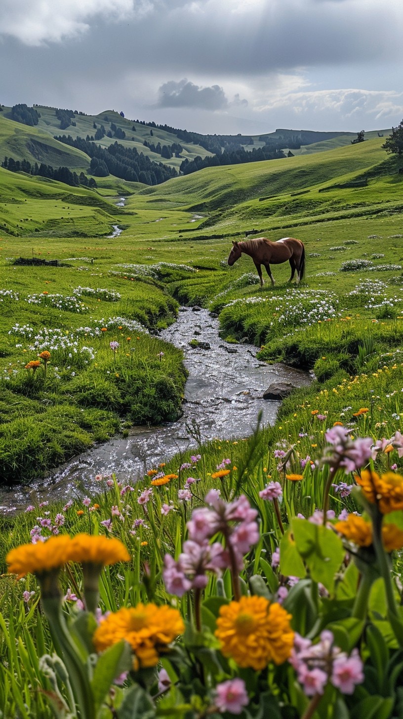 Stallion Streams Free Horse by Stream Image - Horse, Stream, Meadow | Download at StockCake