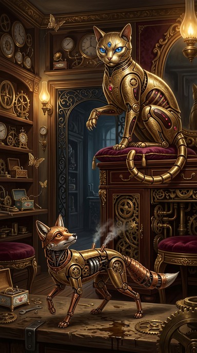 Free Clockwork Cat Confrontation Image - Steampunk, Mechanical ...