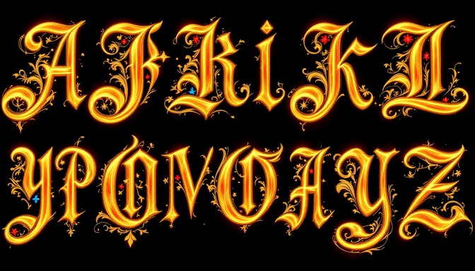 Free Glowing Golden Letters Image - Alphabet, Calligraphy, Illuminated ...