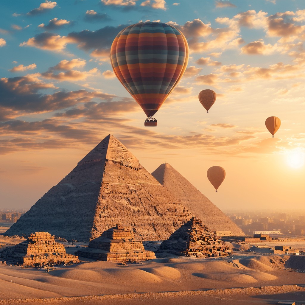 Free Pyramids Balloon Sunrise Image - Hot Air Balloons, Pyramids ...