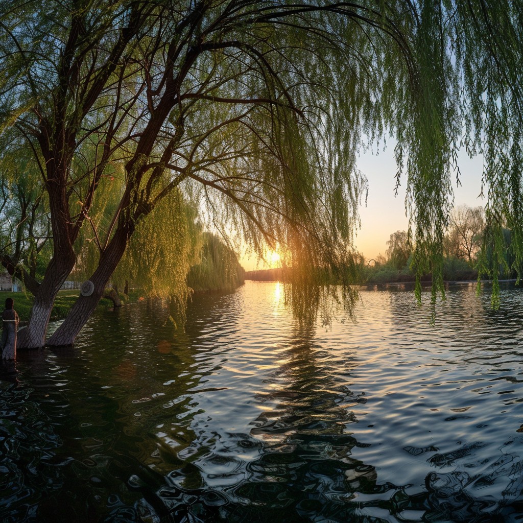 Free Sunset by Lake Photo - Sunset, Lake, Willow | Download at StockCake