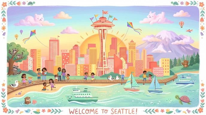 Free Whimsical Seattle Illustration Image - Seattle, Illustration ...