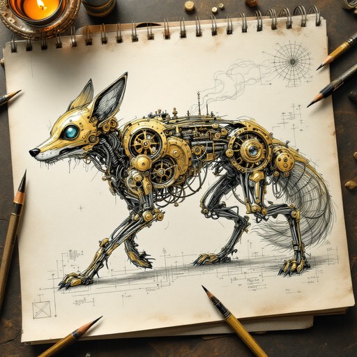 Free Clockwork Fox Sketch Image - Steampunk, Mechanical, Clockwork ...