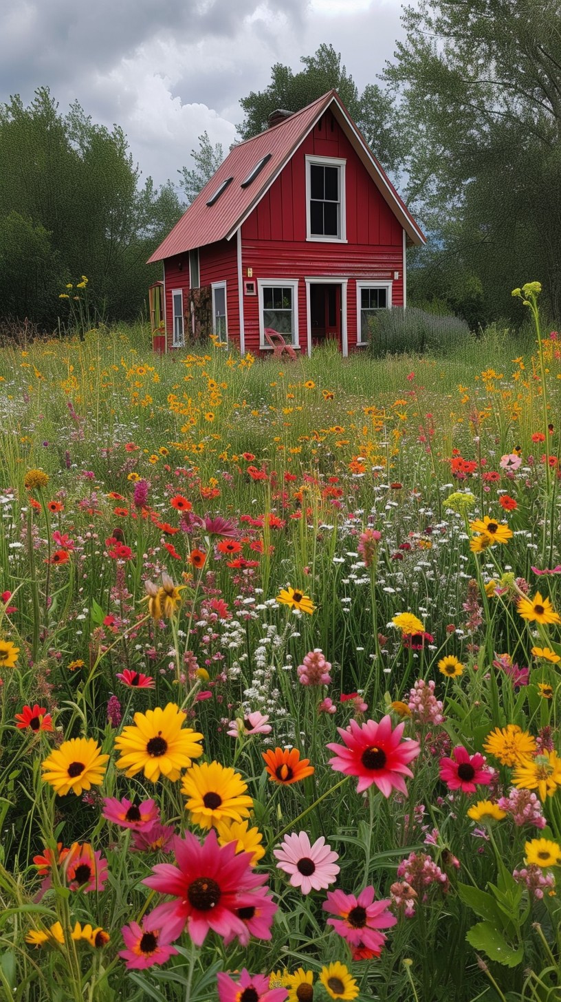 Red Cottage Roses Background Free Idyllic Red Cottage Image - Cottage, Red, Wildflowers | Download ...