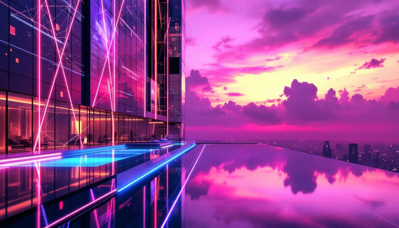 Sunset Image Neon Free Neon Sunset Paradise Image - Skyscraper, Sunset, Neon | Download ...