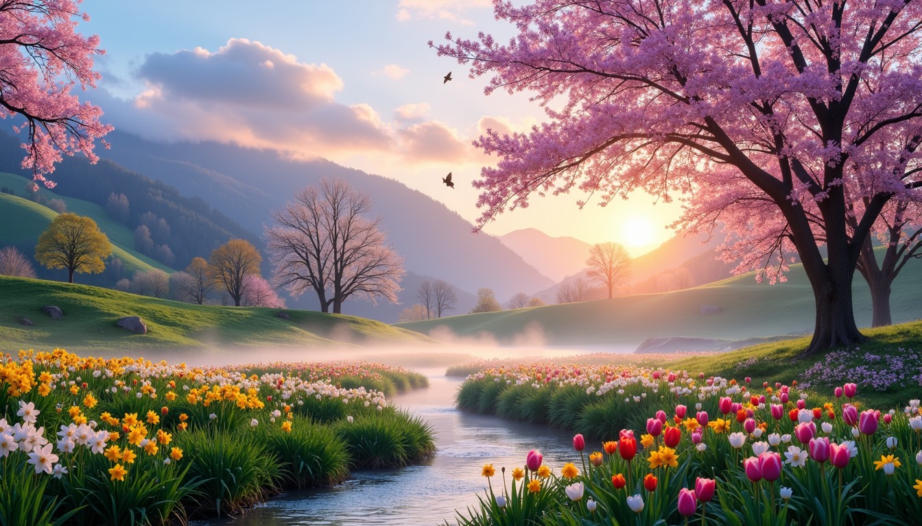 Spring Dawn Color Free Misty Spring Dawn Image - Spring, Sunrise, Blossoms | Download at ...