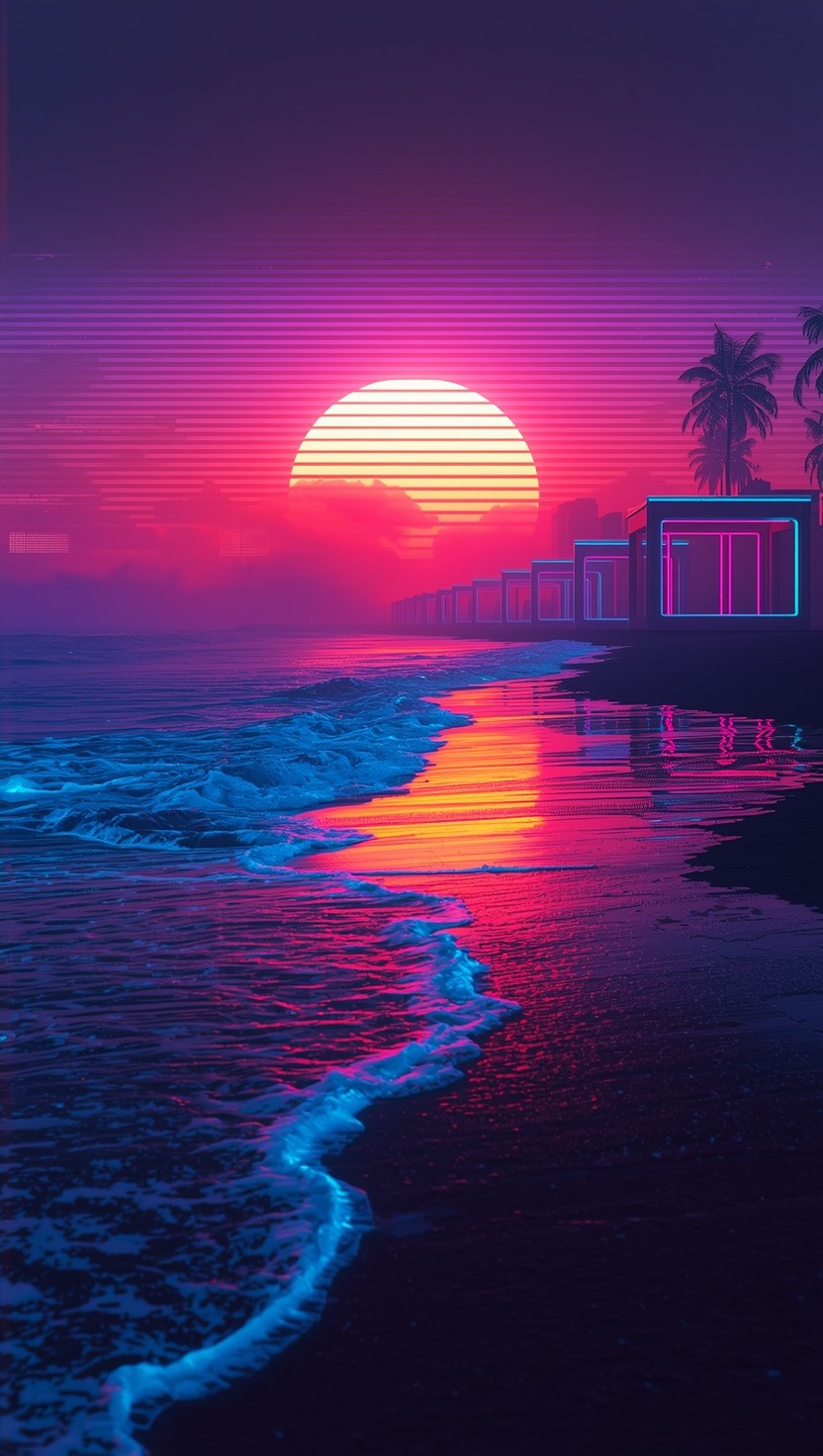 Sunset Image Neon Free Neon Beach Sunset Image - Cyberpunk, Neon, Beach | Download at ...