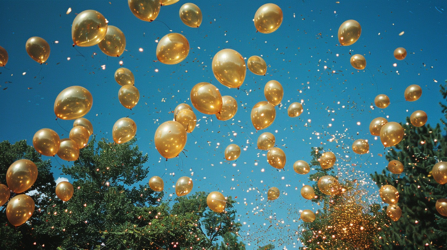 Free Golden Balloons Rising Image - Balloons, Celebration, Sky ...