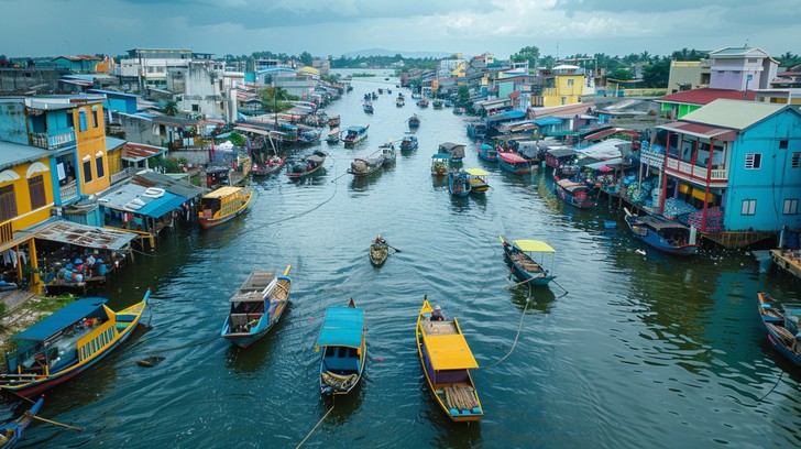 Vibrant Riverside Free Vibrant River Life Image - River, Market, Boats | Download at ...