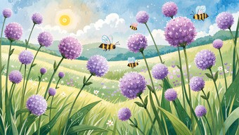 紫の草原の魔法の画像をダウンロード - イラスト, 水彩画, 牧草地