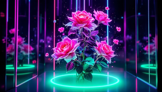 Free Neon Rose Garden Image - Cyberpunk, Roses, Holographic | Download ...