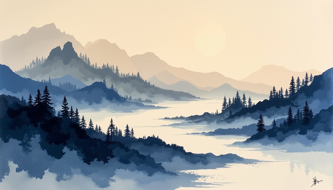 Free Misty Mountain Panorama Image - Mountains, Misty, Watercolor ...