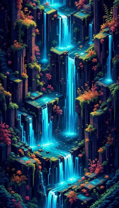 Free Digital Pixel Waterfalls Image - Pixel, Retro, Waterfall ...