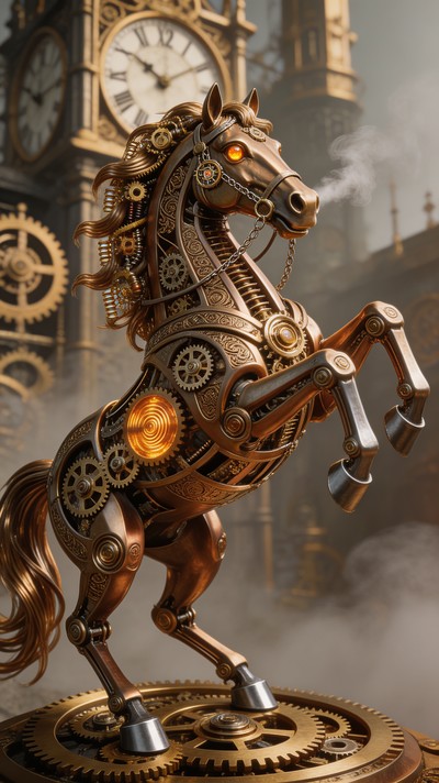 Free Clockwork Stallion Rears Image - Steampunk, Clockwork, Mechanical ...