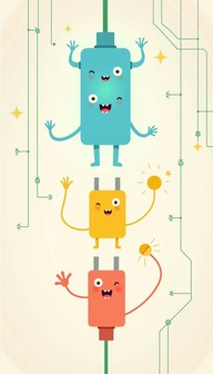 Free Colorful Tech Buddies Image - Whimsical, Cartoon, Connectors ...