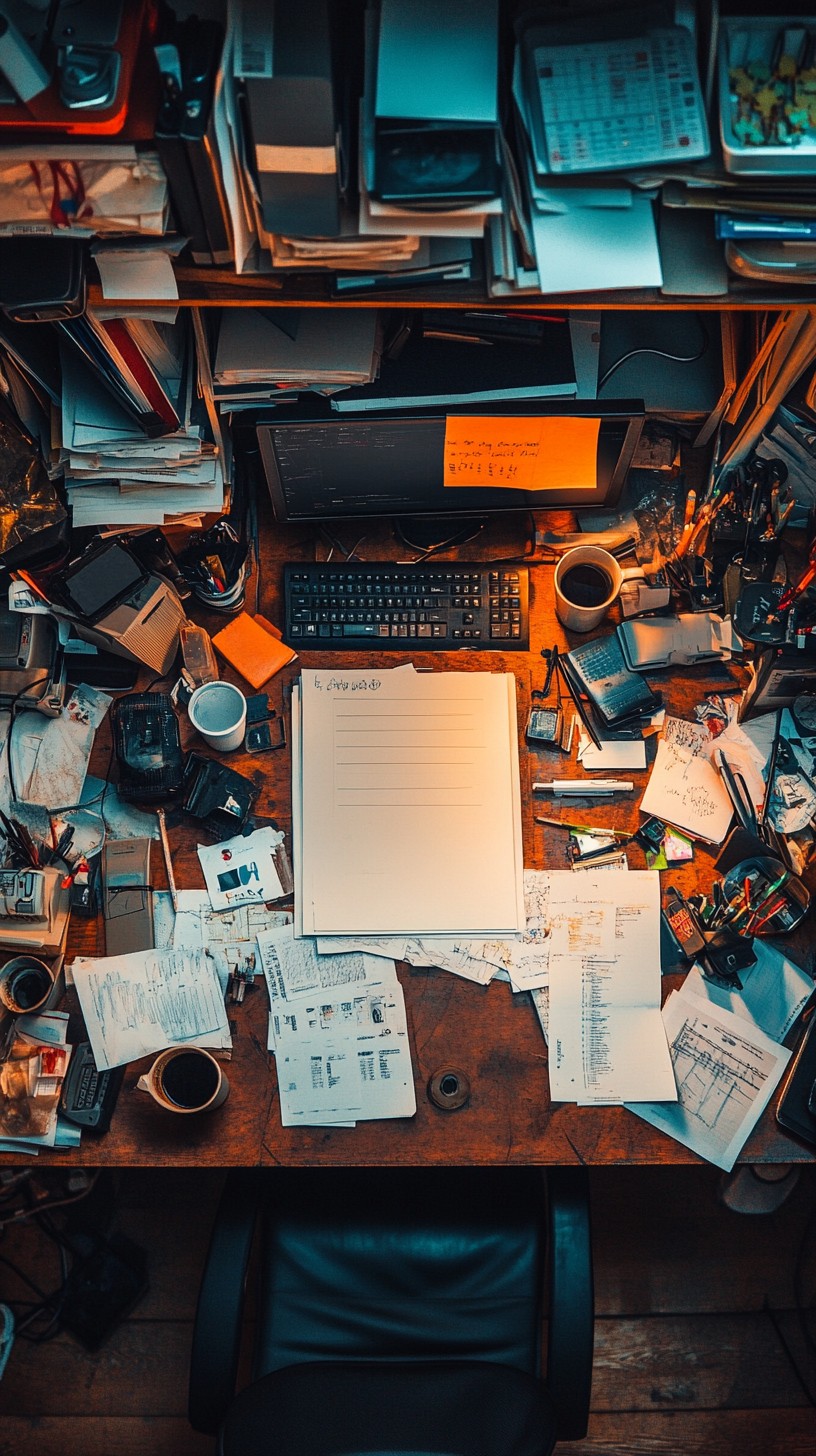 Free Cluttered workspace overhead Image - Workspace, Clutter, Desk ...