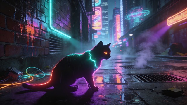 Free Urban Cat Night Image - Cat, Anime, Neon | Download at StockCake