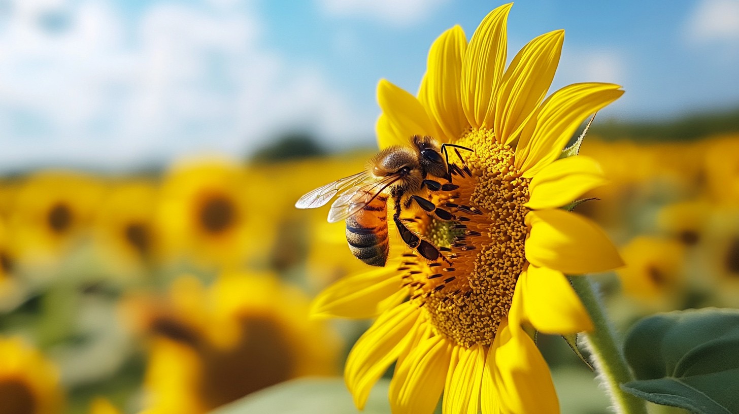 Free Bee on Sunflower Image - Bee, Sunflower, Pollen | Download at ...