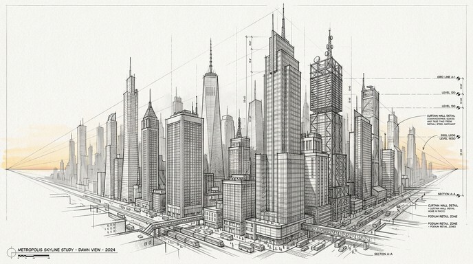 Free Dawn City Sketch Image - Architecture, Skyline, Cityscape ...