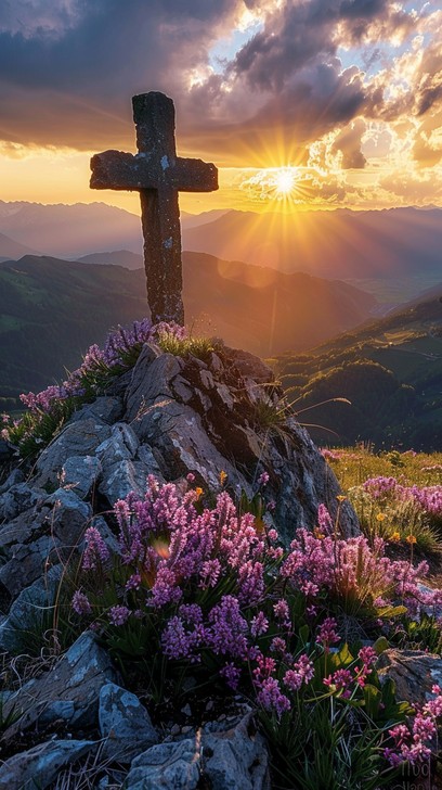 Free Sunset Cross Scene Image - Sunset, Cross, Wildflowers | Download ...