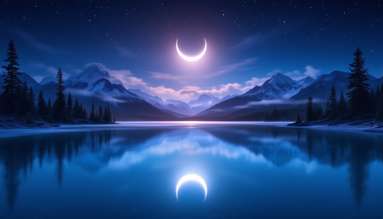 Free Moonlit Alpine Mirror Image - Moon, Crescent, Reflection ...